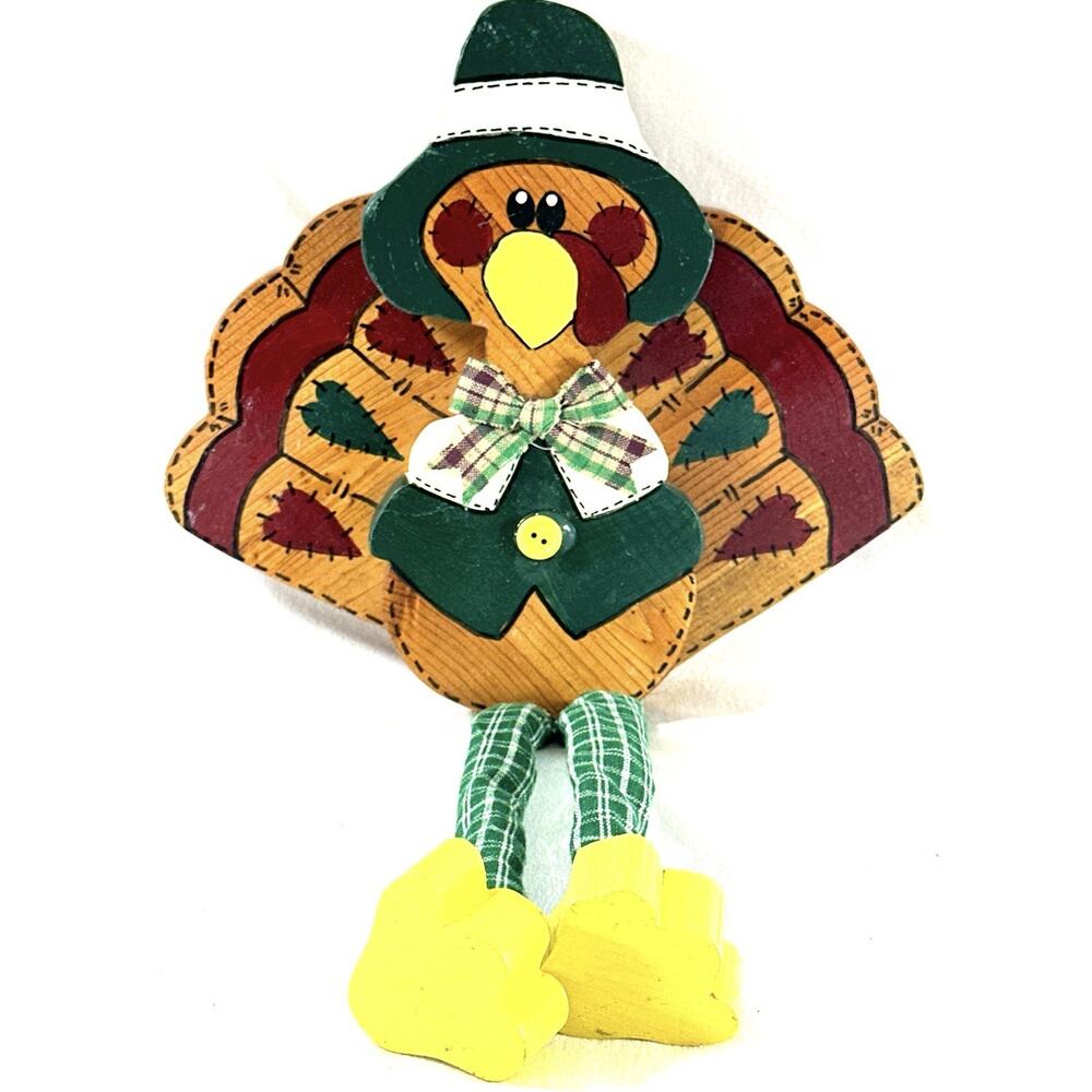 Wooden Thanksgiving Turkey Folk Art Decor Dangling Legs 14” Tall - Picture 4 of 8